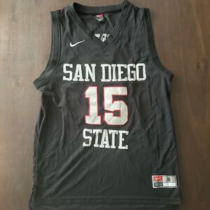 Nike Black San Diego State #15 Basketball Jersey with White & Red Accents